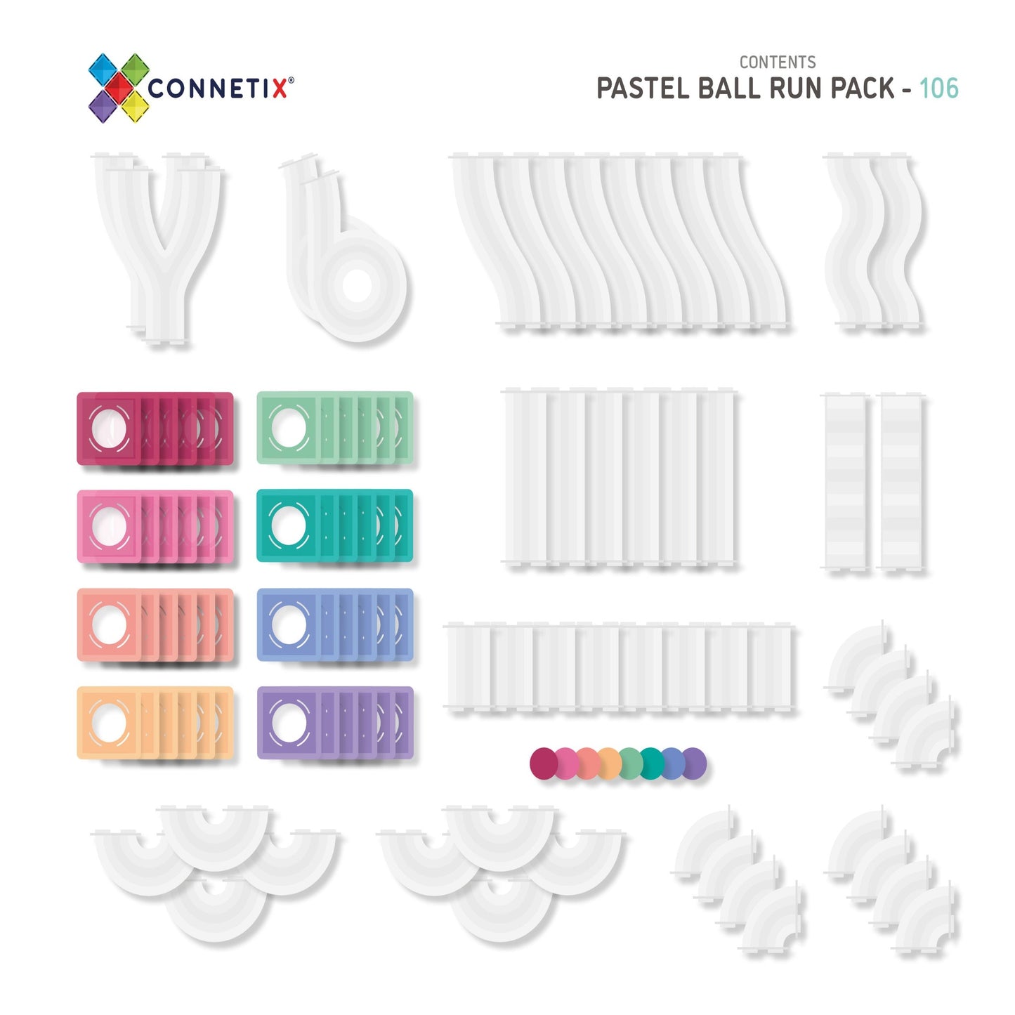 Magnetic Tiles - 106 Piece Pastel Ball Run Pack