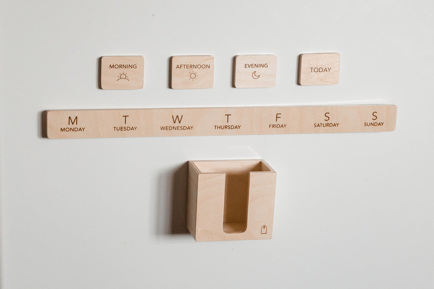 Wooden fridge magnet daily planner tiles for kids